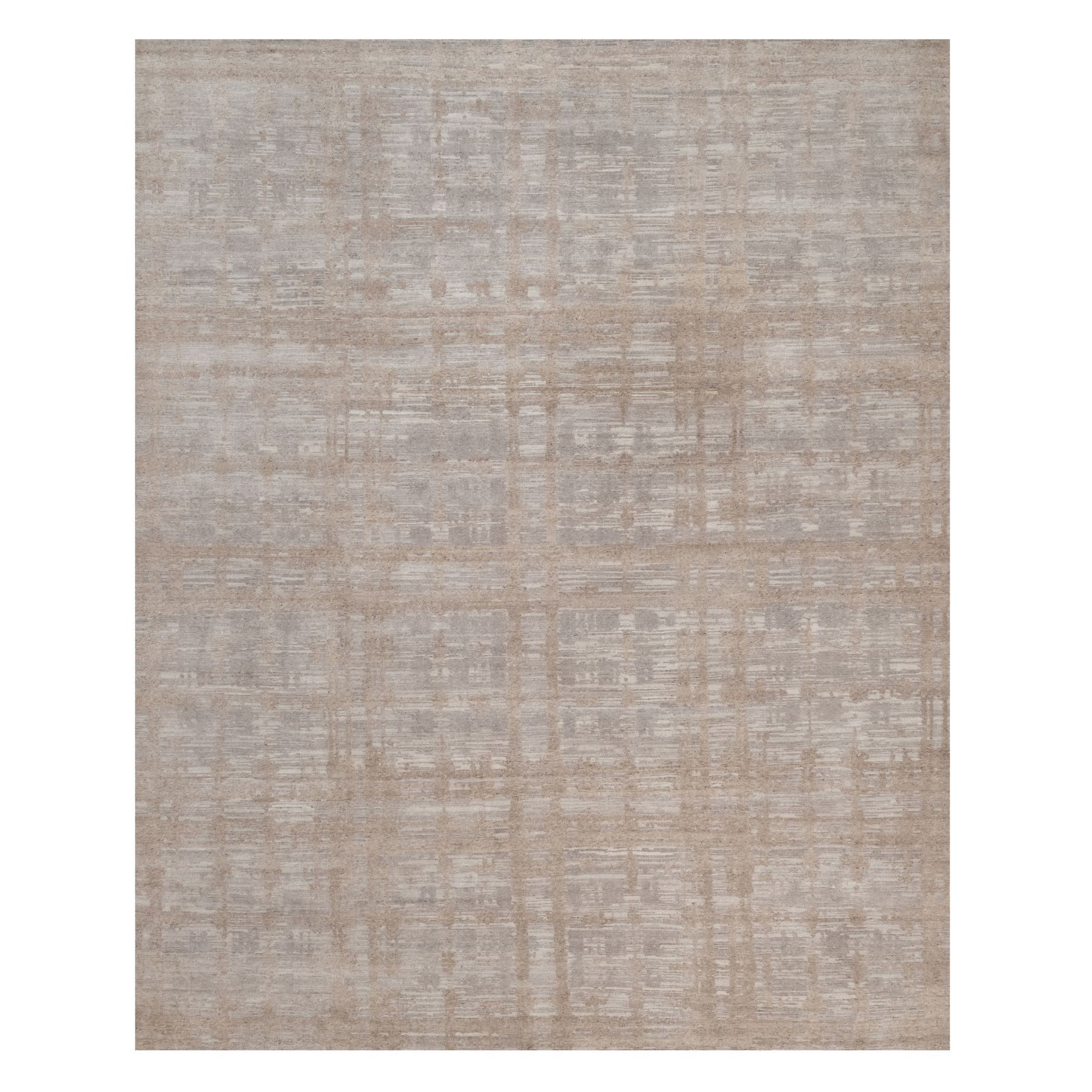 Amphora Brown, Hand Knotted, Modern Criss Cross Erased Design, Hand Spun Undyed Natural Wool, XL, Oversized, Oriental Rug